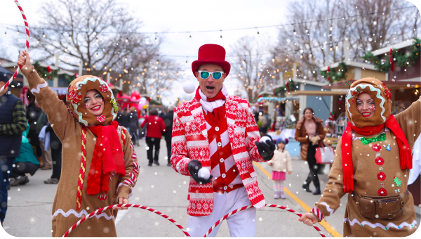 Aerial view of a historic downtown in the fall